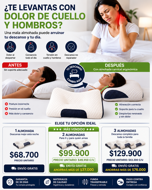 Almohada Ortopédica Cervical - Despierta Sin Dolor de Cuello y Disfruta un Descanso Profundo Todas las Noches