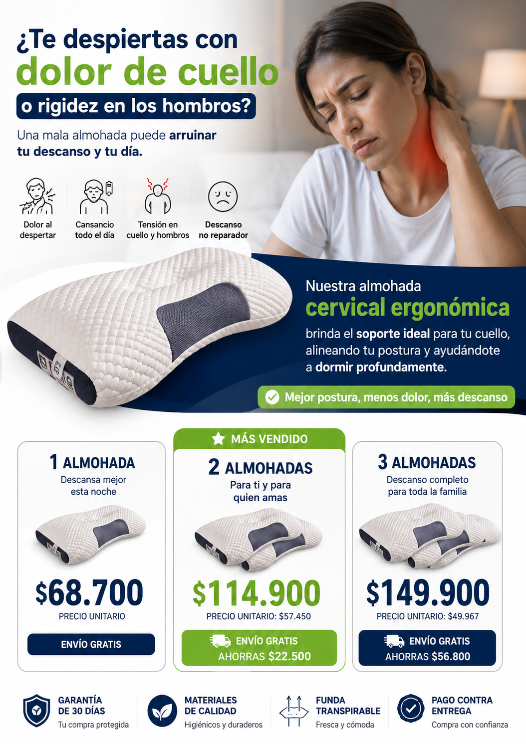 Almohada Ortopédica Cervical - Despierta Sin Dolor de Cuello y Disfruta un Descanso Profundo Todas las Noches